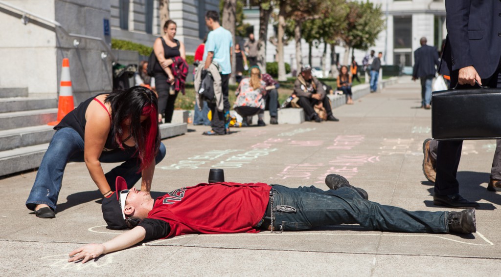 Outlining body with chalk