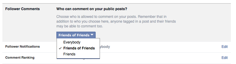 Facebook comment settings for public posts