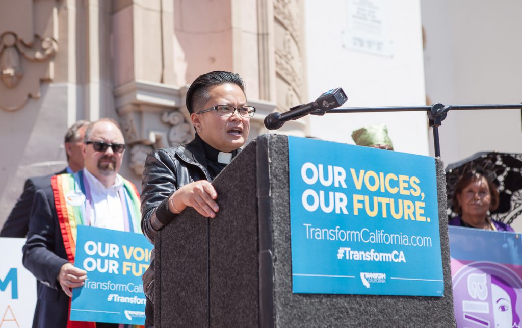 Rev. Jeanelle Nicolas Ablola at Transform California rally