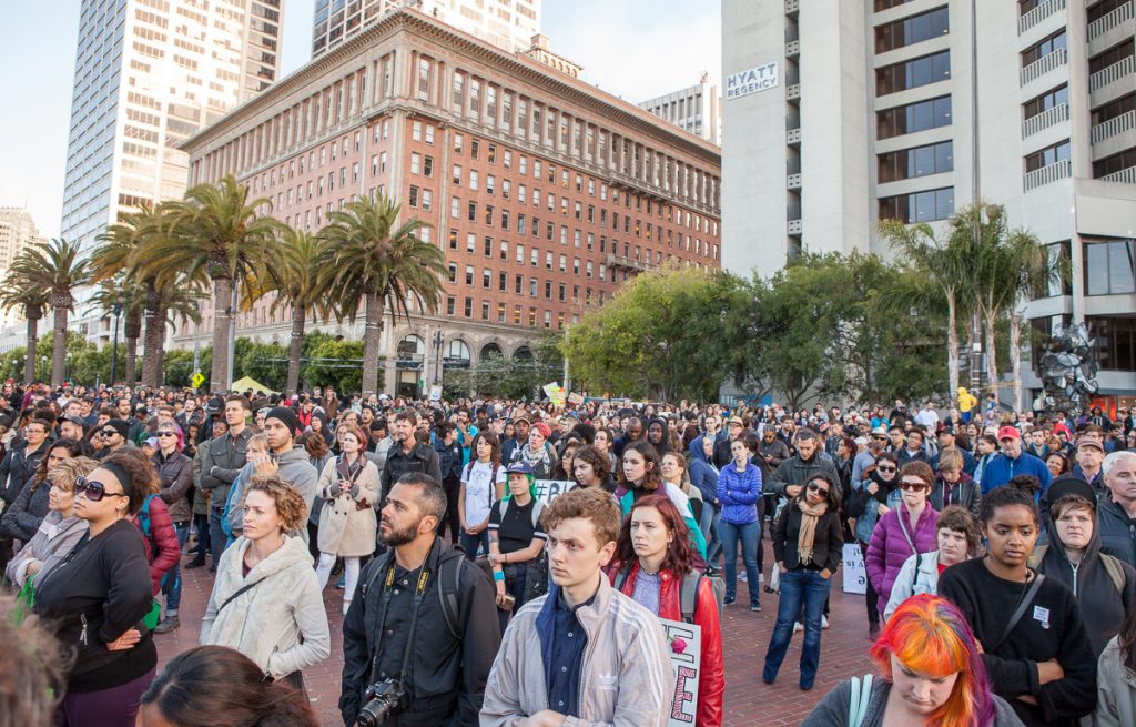 Crowd at Justin Herman Plaza