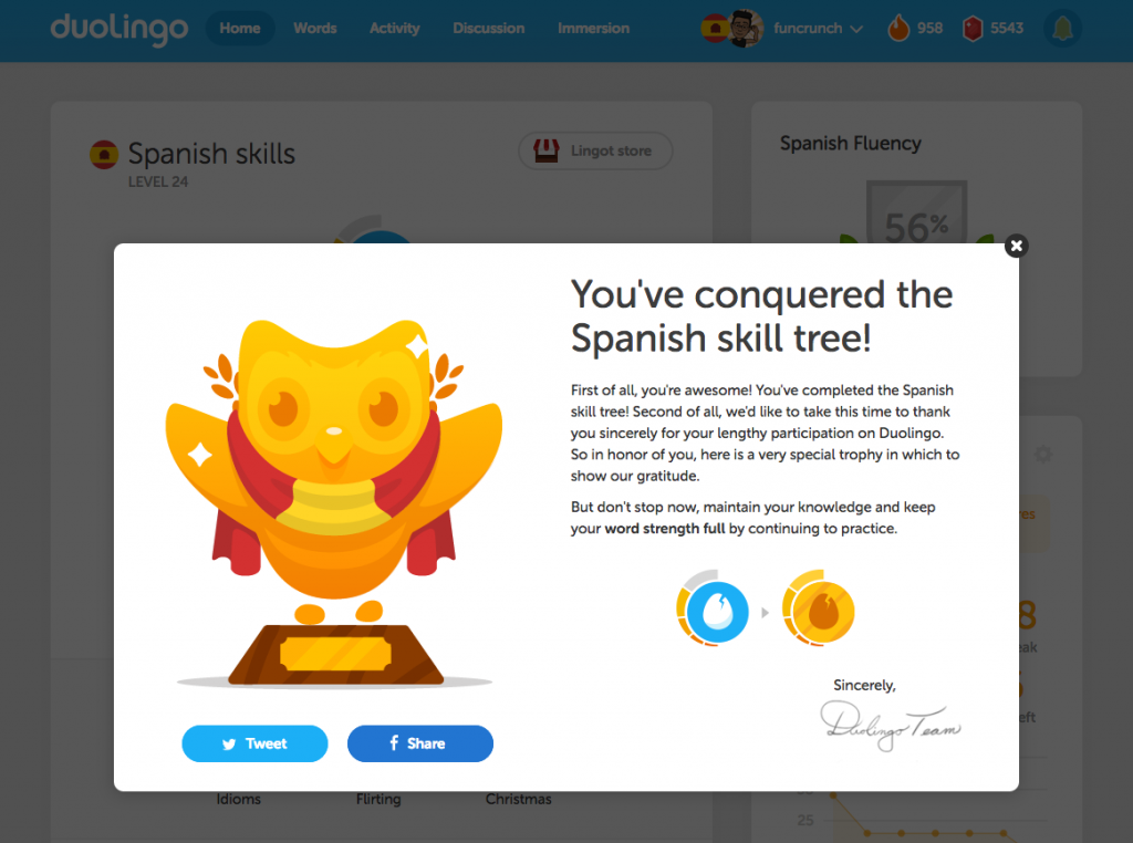 DuoLingo Spanish trophy