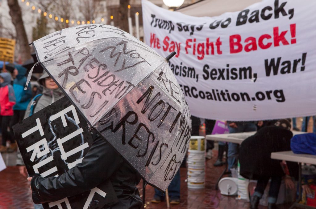 Rainy Trump protest