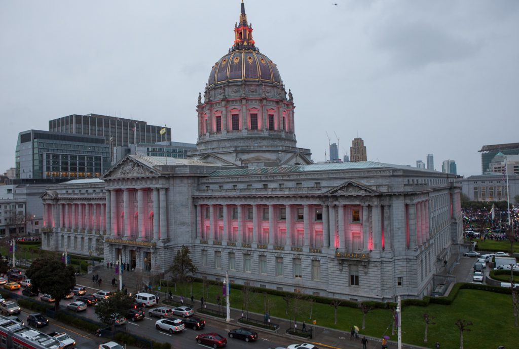 SF City Hall in pink