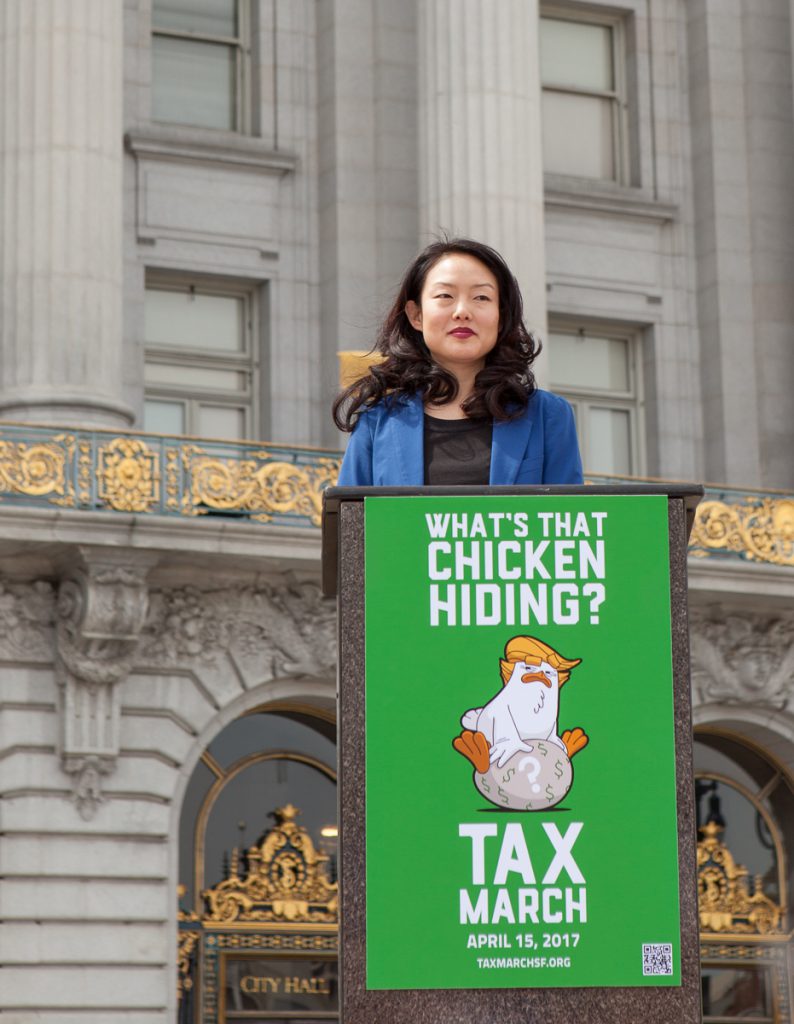 Jane Kim at the Tax March rally