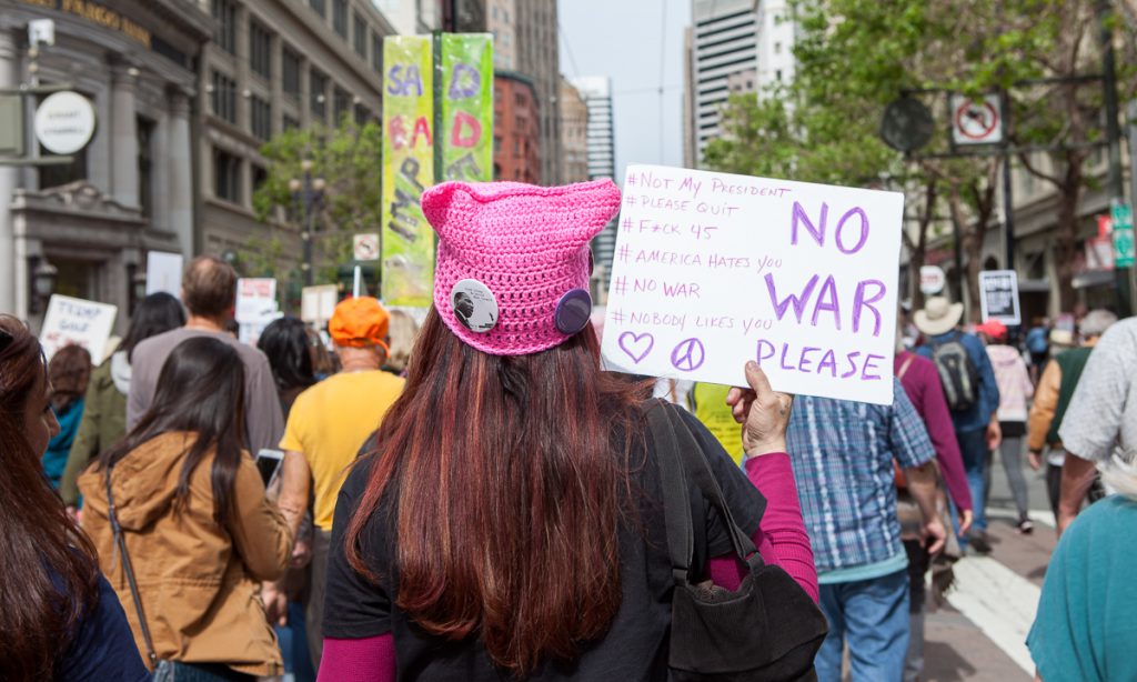 Tax marcher in pussyhat