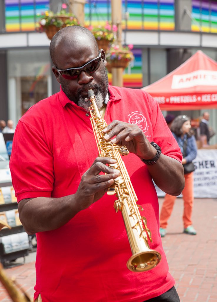 Sax player at March for Truth SF