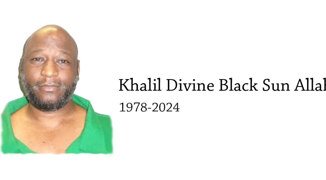 Mugshot of Khalil Divine Black Sun Allah alongside his name and the dates 1978–2024.