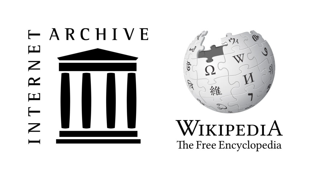 Side-by-side logos for the Internet Archive (public domain) and Wikipedia (CC BY-SA 3.0).